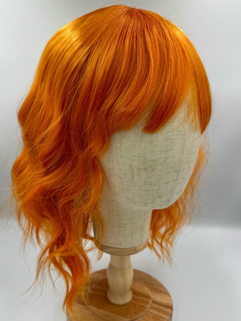 New Orange Wavy Wig with Bangs & Wig Cap